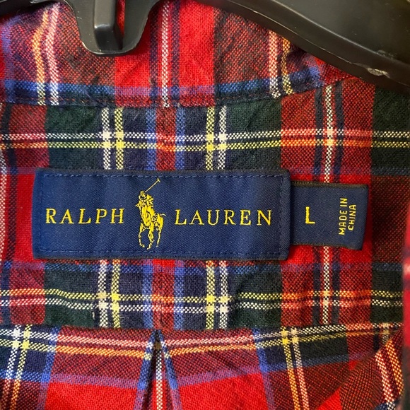 Ralph Lauren Plaid Cotton Button Down Mens Large Red Green Christmas Lumberjack - Picture 7 of 10